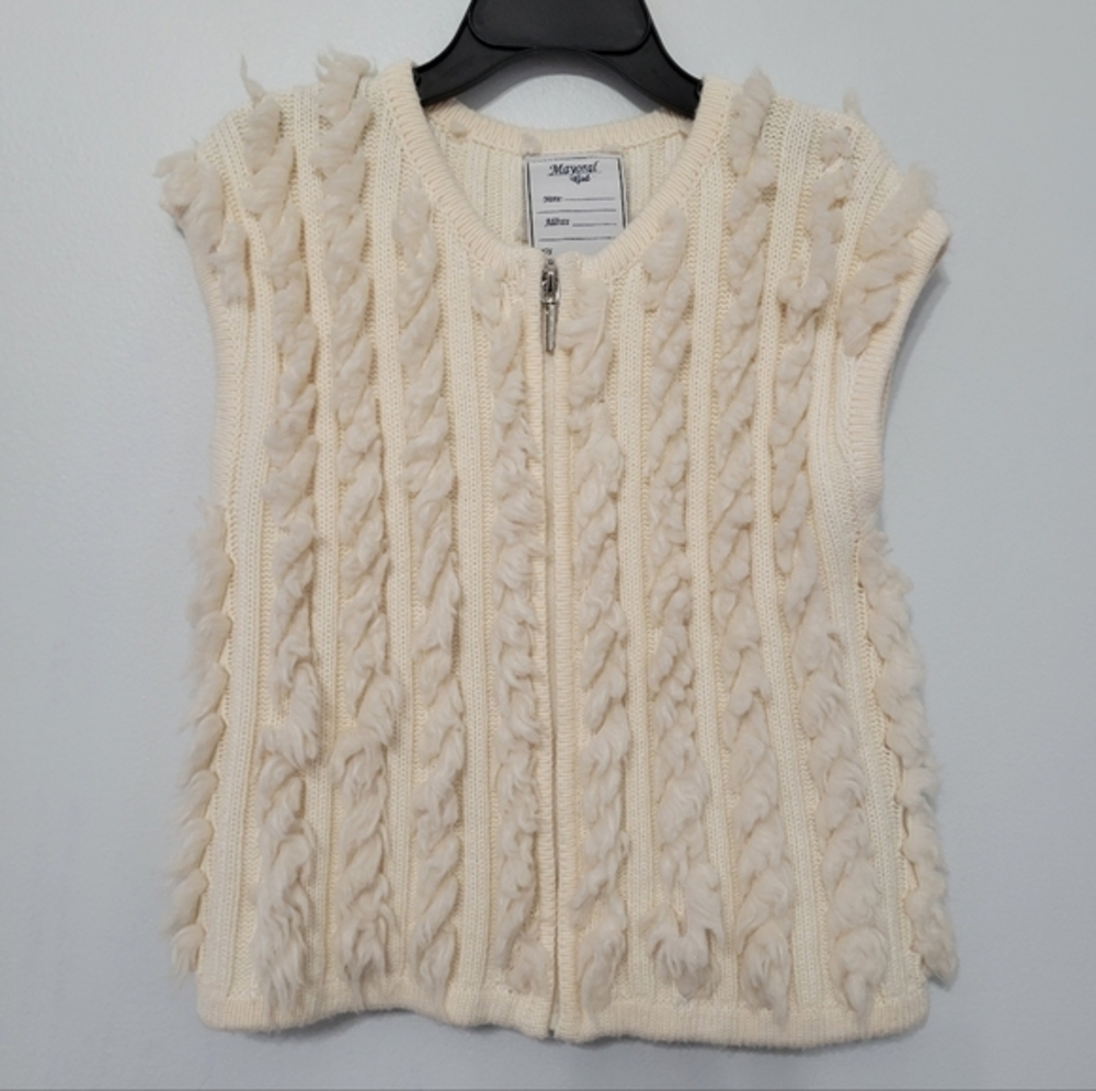 Mayoral Girls Faux Fur Gilet Vest Size 5 (110 cm) Wool Blend‎ Cream Ivory Winter